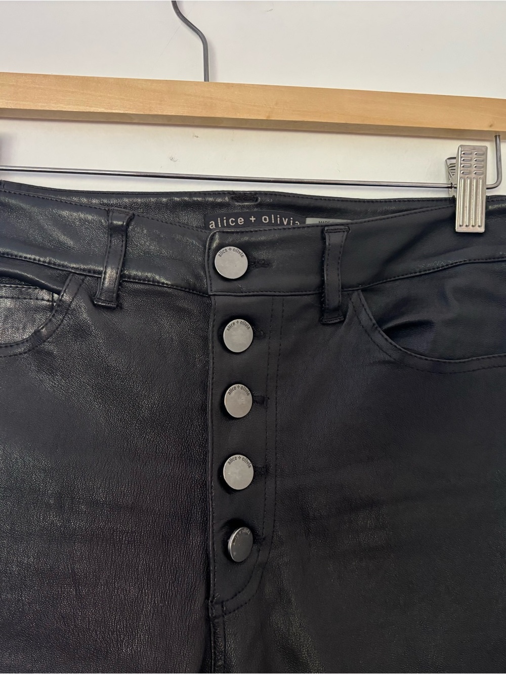 Alice + Olivia Black Leather Button-Front pants